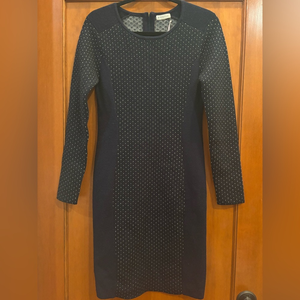 NWT Whistles Navy Long Sleeve Wool Blend Dress Size 6